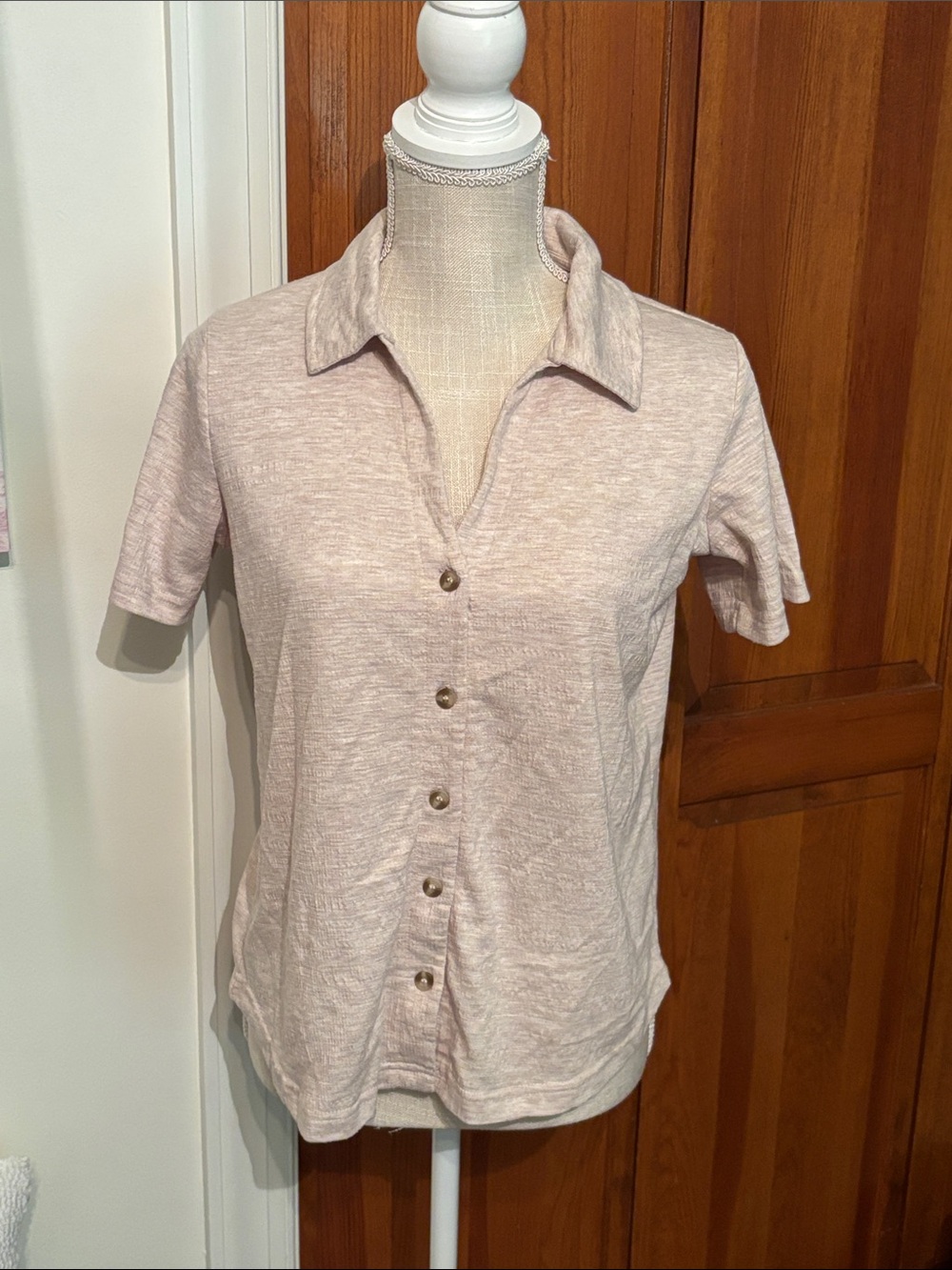 Classic Short-Sleeve Collared Button-Up Top